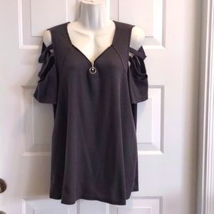 Cold Shoulder Long Zipper Neck top